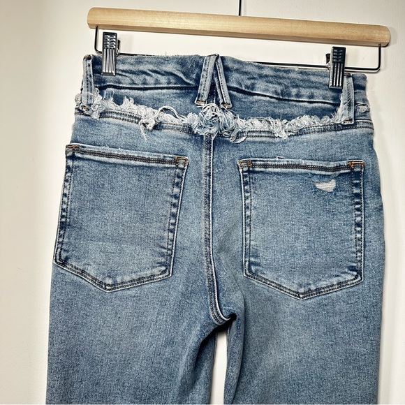 Good American High Rise Straight Leg Jeans Raw Frayed Waist Blue Size 4 / 27 - Picture 4 of 8